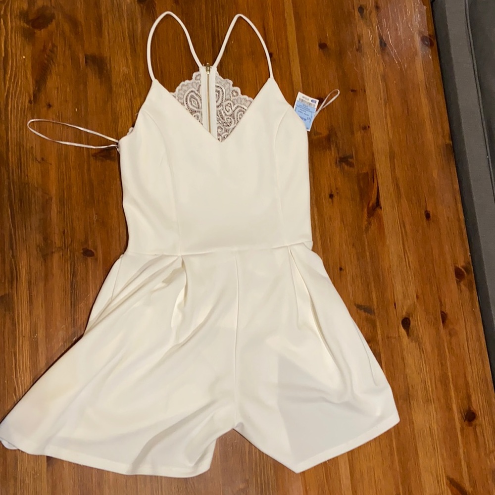 White Open-Back Lace Romper